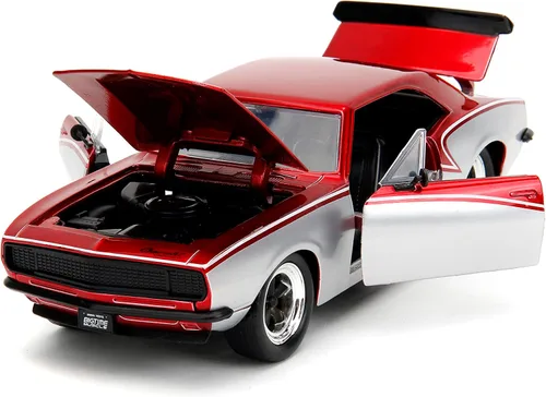 Vista 6 de Jada Big Time Muscle 1:24 1967 Chevy Camaro - Auto fundido a presión, juguetes para niños y adultos (plata/rojo)