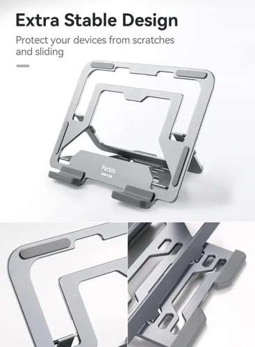 Vista 6 de Parblo Soporte para tablet PR114, soporta hasta 11 pulgadas, 6 ángulos ajustables, plegable y fácil de transportar