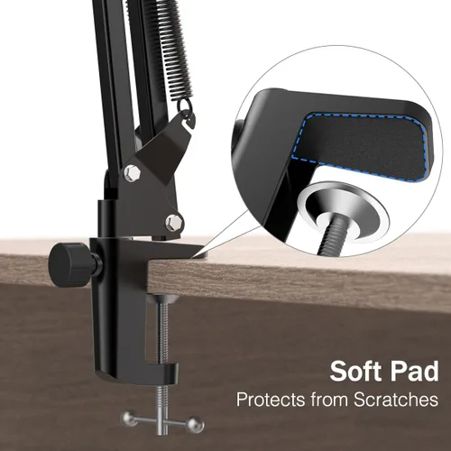 Vista 5 de Soporte de brazo para micrófono FIFINE; soporte de brazo de tijera con suspensión, con abrazadera de gran resistencia, adaptador de 3/8 a 5/8