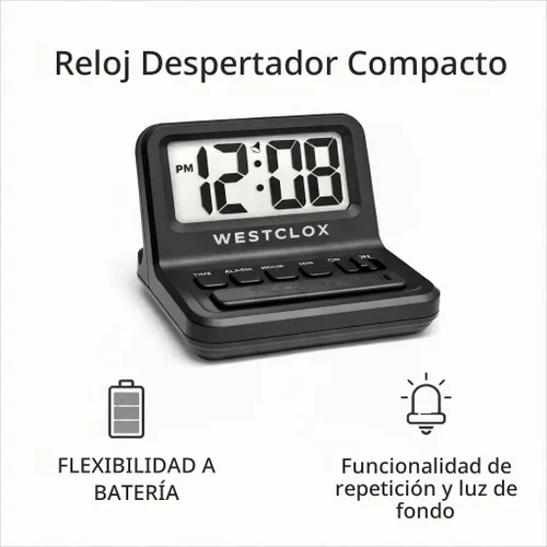 Vista 5 de Westclox visualización LCD Reloj Despertador Negro