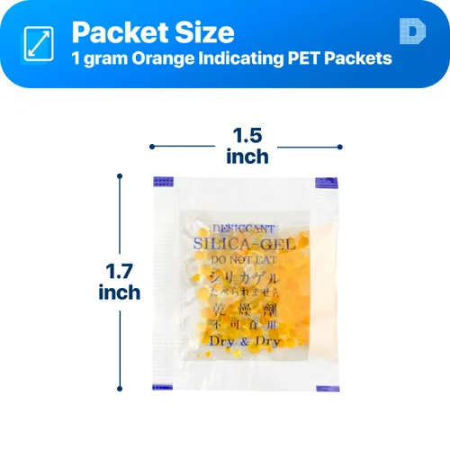 Vista 6 de Paquetes de gel de sílice de 0.04 oz [50 paquetes] Indicador naranja prémium (naranja a verde oscuro) Paquetes de gel de sílice desecante – Paquetes