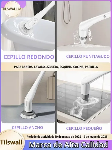 Vista 9 de Tilswall Limpiador eléctrico inalámbrico giratorio – Cepillo de limpieza impermeable IPX7 con 180 minutos de funcionamiento y mango extensible de 43