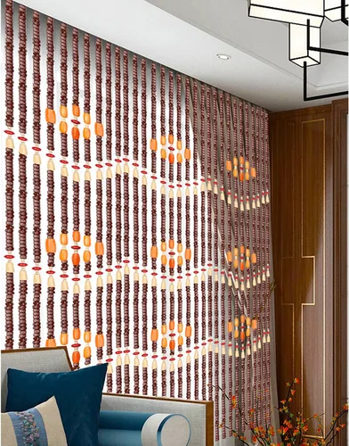 Vista 2 de Cortina de cuentas de madera de estilo retro, cortina de cuentas de madera con borlas, cortinas de puerta con cuentas de madera, cuerda de puerta