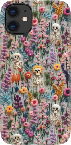 Vista 25 de Funda para iPhone 12 Mini, compatible con carga inalámbrica, protección de doble capa con elegante diseño de flores silvestres, silicona suave +