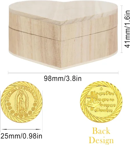 Vista 6 de TINGKU Guadalupe Monedas de boda Arras de Boda Catolica Recuerdos Para Boda con Monedas de Oro Decoracion Para Bodas con Caja de Madera
