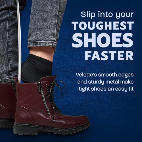 Vista 8 de Velette Metal Shoe Horn - Shoe Horns for Seniors, Men, Women and Kids - Shoehorn Helper for Boots and Shoes