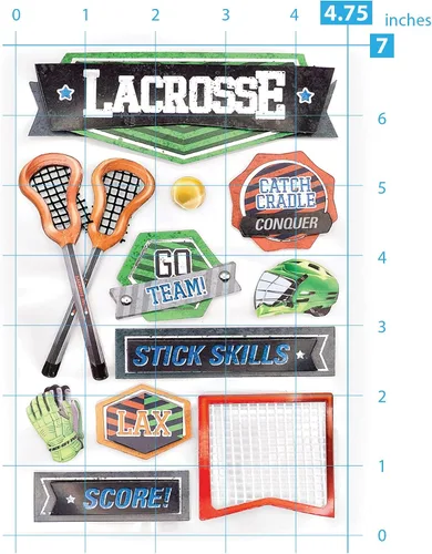 Vista 4 de Paper House Productions Die-Cut Lacrosse Dimensional & Foil Accent Scrapbook Sticker Sheet - Gear Up, 3-Pack
