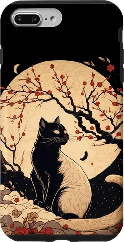 Vista 12 de Kawaii black cat japanese with cherry blossom anime style Case for iPhone 16