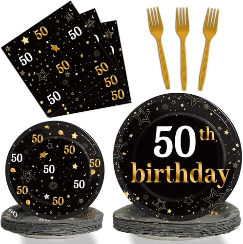 Vista 13 de gisgfim 96 piezas de suministros para fiesta de cumpleaños de 18 años, platos de papel, servilletas, hora de ser adulto, rojo y negro, juego
