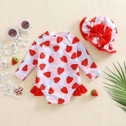 Vista 40 de Traje de baño de una pieza con cremallera de manga larga para bebé niña con gorro