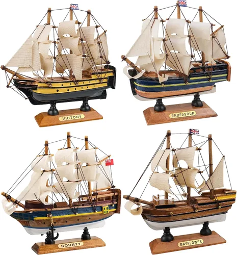 Vista 9 de Conjunto de 2 paquetes de modelos de barcos de madera de SAILINGSTORY, modelo de barco de vela para decoración Mayflower, Victory, 24.1 cm