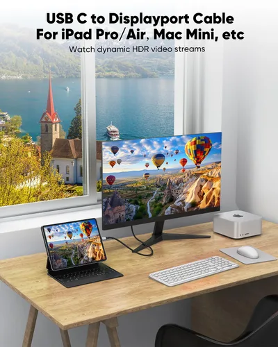 Vista 3 de Cable USB C a DisplayPort 1.4 de 1 pie, 8K a 60 Hz, cable corto USBC a DisplayPort 1.4 4K a 240 Hz compatible con Thunderbolt 5/4/3, MacBook