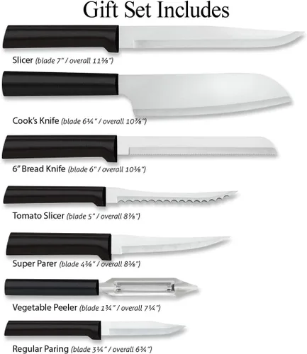 Vista 2 de Rada Cutlery - Conjunto de 7 cuchillos, caja de regalo, fabricado en EE. UU., Agarradera negra Juego de cuchillos de 7 piezas, hoja de acero