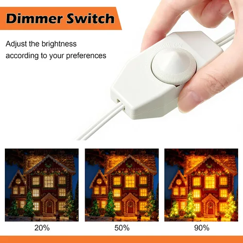 Vista 2 de Cable de luces de aldea de Navidad Meonum con 9 bombillas, lámpara LED C7 de 18 pies con atenuador y enchufe hembra, cable de luz moldeado