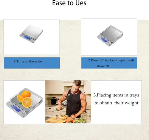 Vista 3 de Báscula de cocina digital para alimentos, gramos y onzas para cocinar, hornear, café, dieta de pérdidas, preparación de joyas y comidas, 2 bandejas