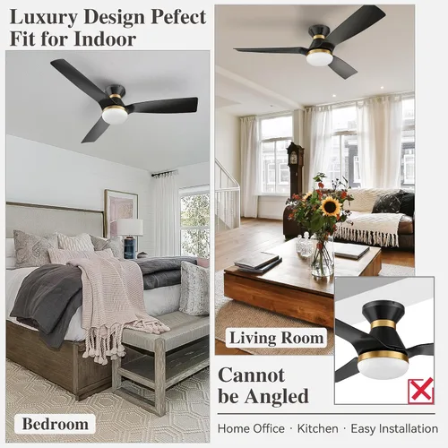 Vista 6 de SMAAIR Ventilador de techo inteligente de 52 pulgadas con luces y motor de CC de 10 velocidades, funciona con control remoto, Alexa/Google