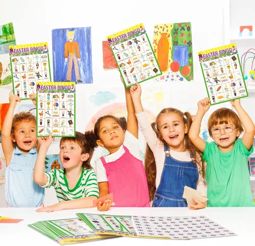 Vista 5 de Lewtemi Juego de bingo de Pascua, tarjetas de bingo religiosas con 24 jugadores, juegos para adultos y familia, adolescentes, suministros escolares