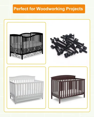 Vista 3 de Kit de repuesto de tornillos de cuna, 28 tornillos M6 y tuercas de barril para marco de cama, muebles, sillas y gabinetes, surtido de tornillos