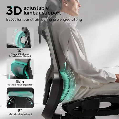 Vista 11 de Hbada P2 Silla de oficina ergonómica con soporte lumbar 3D, sillas de malla con brazos de rotación 3D de 360°, reposacabezas 3D y asiento cómodo