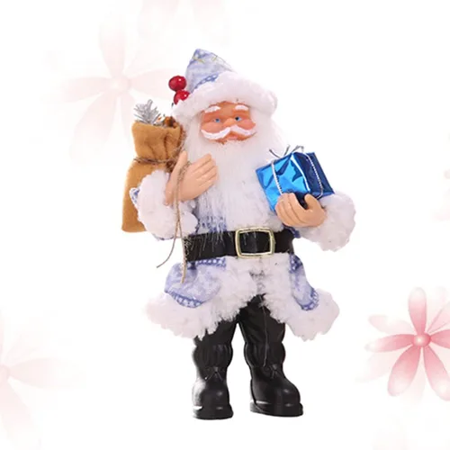 Vista 5 de PRETYZOOM Figura de Papá Noel de resina azul Santa escultura de pie de vacaciones figura de Santa Claus sosteniendo regalos decoración de mesa