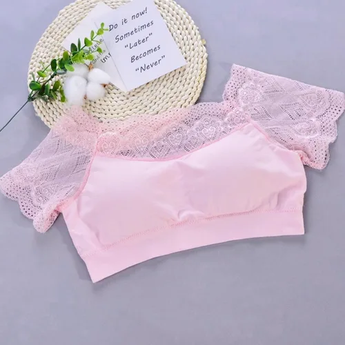 Vista 3 de DRESHOW Bralette de encaje sin mangas, brasier sin aros para mujeres y Paquete de 1: rosa