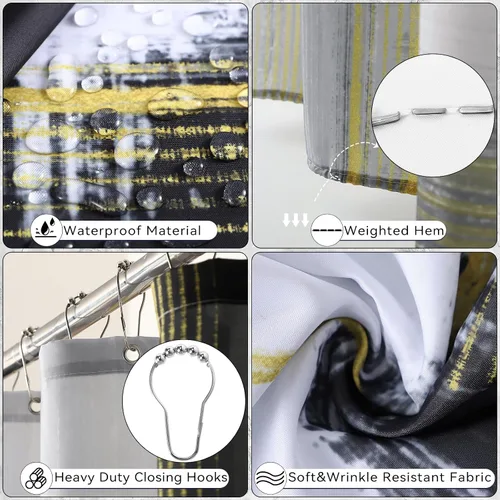 Vista 4 de XLHOMO Juego de baño – Juego de accesorios de baño negro, juegos de baño con cortina de ducha y alfombras, juego de cortina de ducha negra