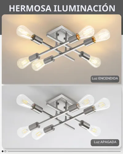 Vista 3 de Lámpara de techo semiempotrada de 6 luces, moderna lámpara Sputnik de níquel cepillado, lámpara de techo de granja E26, cocina, dormitorio, sala