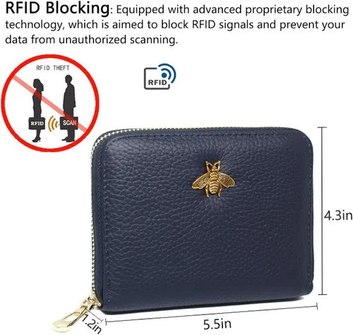 Vista 4 de imeetu Tarjetero RFID de cuero con cremallera, 24 ranuras para tarjetas para mujeres, M