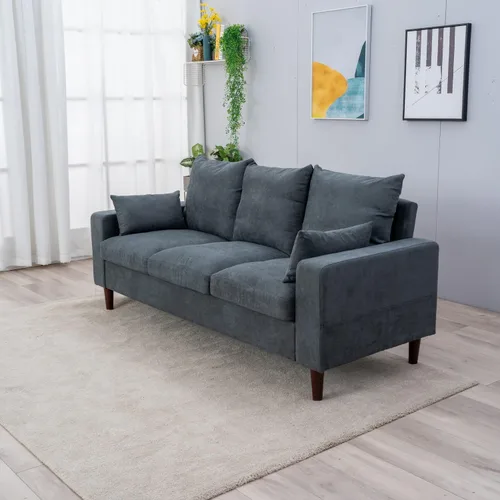 Vista 5 de Panana Sofá sofá tapizado de 3 asientos, sofá de tela de lino para espacio pequeño, sala de estar, apartamento, gris