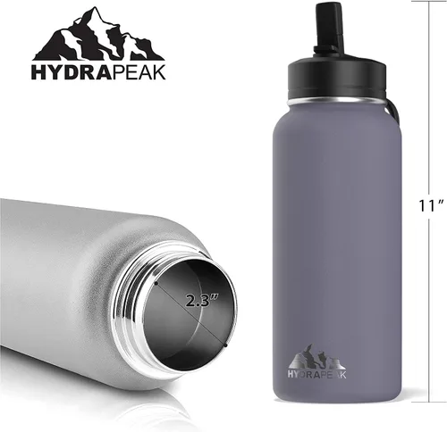 Vista 5 de Hydrapeak - Botella de agua de 32 onzas, con tapa Chug, reutilizable, de acero inoxidable, a prueba de fugas, aislamiento térmico al vacío de doble