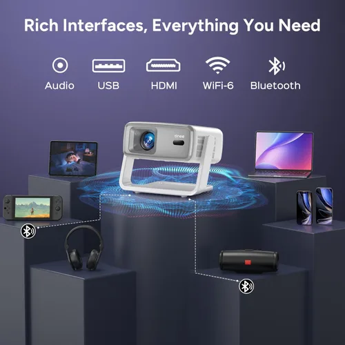 Vista 8 de Proyector 4K con WiFi y Bluetooth, Proyector inteligente para exteriores 1800 ANSI 4k Enfoque automático y control de voz, 10,000 aplicaciones