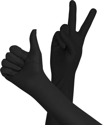 Vista 4 de Skeleteen Guantes de ópera de satén negro, guantes de codo flapper de los años 20, 1 par, Negro