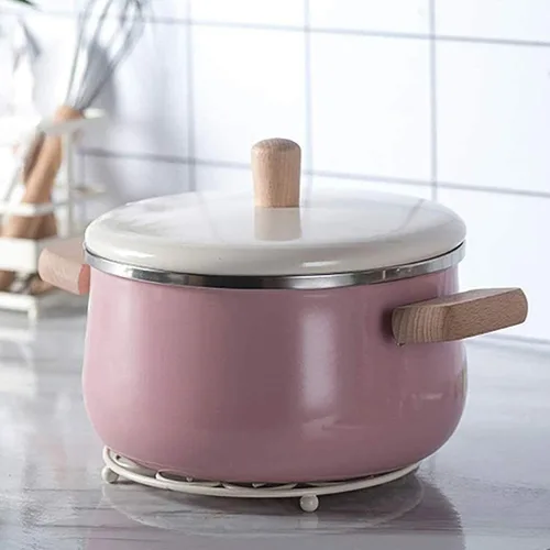 Vista 2 de Wok Olla de leche esmaltada con doble oreja, mango de madera, olla esmaltada, olla pequeña para sopa de fideos, olla de inducción, sartén universal