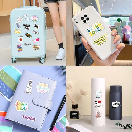 Vista 6 de Bonitzdm 60 calcomanías sobrias de vinilo de sobriedad impermeables para botella de agua, laptop, para adolescentes y adultos, para cumpleaños