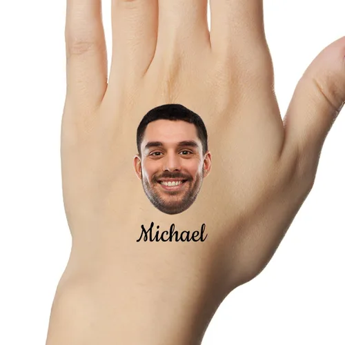 Vista 3 de YESCUSTOM Tatuajes temporales personalizados con foto, tatuaje facial personalizado con logotipo para adultos, parejas, mujeres, hombres, tatuajes