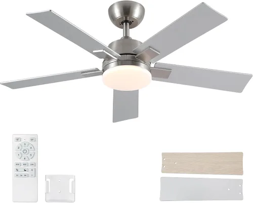 Vista 14 de Ventiladores de techo de 42 pulgadas con luces y control remoto, ventilador de techo negro con 5 aspas, motor DC reversible de 6 velocidades, LED