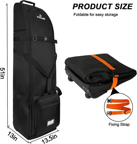 Vista 4 de Goloni Bolsa de viaje de golf con ruedas para aerolíneas, funda de viaje resistente al agua para viajes aéreos, equipaje de golf plegable portátil