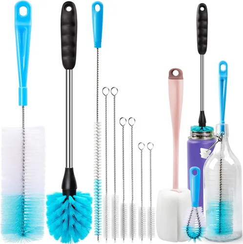 Vista 9 de Holikme Juego de Cepillos para Tubos de Limpieza de Botellas con Lab con Mango Largo, Limpiador de Tazas para Lavar Botellas de Cuello Estrecho Azul