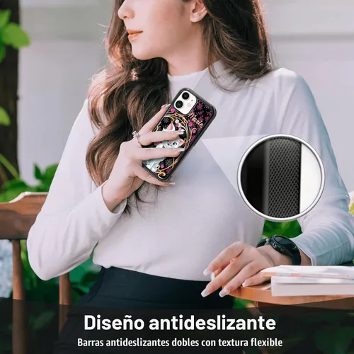 Vista 4 de Elegante funda de teléfono con diseño de gato Marie compatible con iPhone 11, funda de encaje dorado para iPhone, a prueba de golpes, rosa fucsia