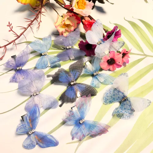 Vista 7 de Clip de mariposa para decoración del cabello, pinzas para el cabello de mariposa en movimiento para niñas (Bule-10PCS)