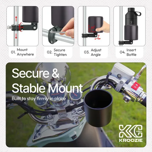 Vista 5 de Kroozie Soporte para botellas de bicicleta de lujo, universal, de acero inoxidable, para manillares, para barras verticales o en ángulo y bebidas