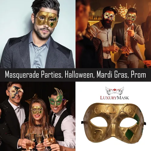 Vista 4 de Máscara de mascarada para hombre, máscara de aspecto antiguo para Halloween, fiesta veneciana, fiesta de máscaras, Mardi Gras y baile de graduación