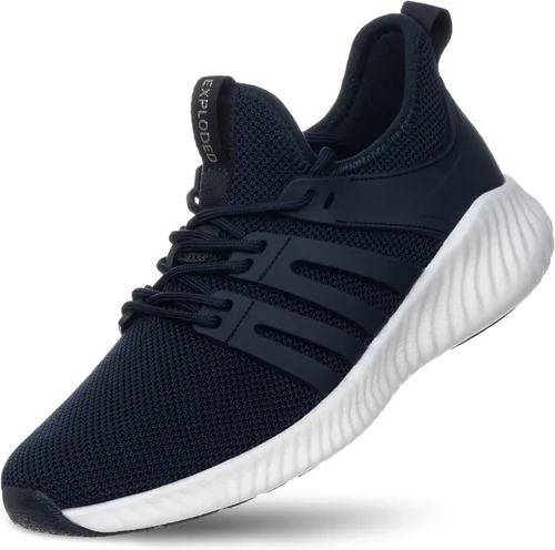 Vista 10 de Akk Zapatos de tenis para caminar para hombre, transpirables, atléticos, para correr, con cordones, cómodos, de espuma viscoelástica Todo negro