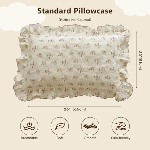 Vista 2 de BuLuTu Funda de almohada de muselina de algodón para niños pequeños con bonito patrón de flores de azalea, súper suave, funda de almohada para cuna