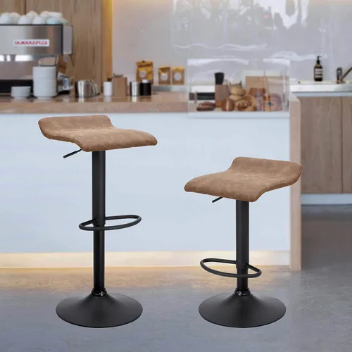 Vista 2 de Finnhomy Juego de 2 taburetes de bar ajustables, taburetes de bar giratorios para silla de altura de encimera de cocina, marrón retro