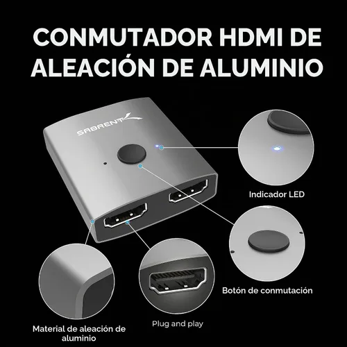Vista 6 de SABRENT - Conmutador HDMI, conmutador HDMI 4K a 60 Hz, divisor 2 en 1 salida, compatible con HDR, 3D, Dolby, compatible con computadoras portátiles