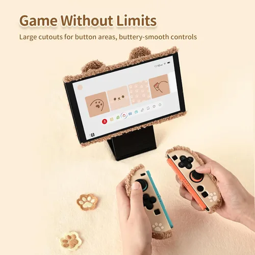 Vista 5 de GeekShare Estuche de peluche compatible con Switch 2 (2025), cubierta protectora NS2 para consola Switch y controlador de agarre tipo oso de peluche