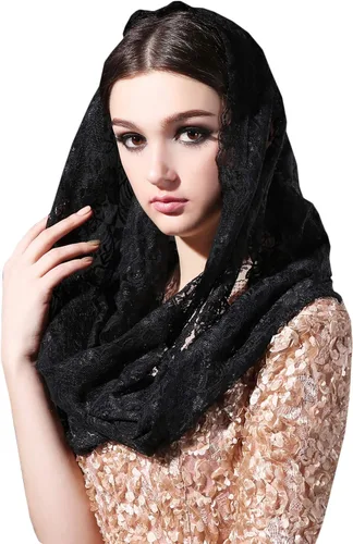 Vista 4 de Velos de mantilla suaves y cómodos 5 colores estilo español encaje infinito velo mantilla latina