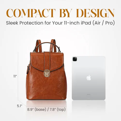 Vista 2 de rofozzi Mochila para mujer pequeña - Mochila pequeña a la moda - Mochila de cuero para viajes, trabajo o uso diario, Chico, marrón, Mochila
