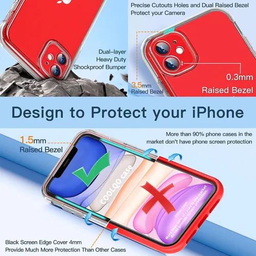 Vista 3 de COOLQO Funda para iPhone 11 con protectores de pantalla, protección contra caídas de grado militar, doble capa de protección resistente a prueba